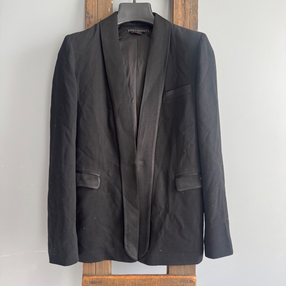Alice + Olivia‎ Womens Black Blazer Jacket Tuxedo Sz L Luxury Night Out Wedding